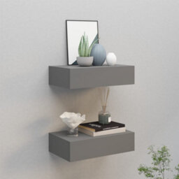 Berkfield Wall-Mounted Drawer Shelves 2 Pcs Grey 40X23.5X10Cm Mdf - thumbnail 1