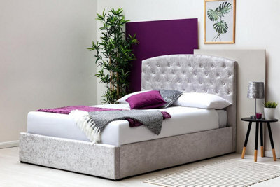 Sedgwick Silver Crushed Velvet Ottoman Gas Lift Storage Bed - King Size 5Ft - image 1