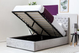 Sedgwick Silver Crushed Velvet Ottoman Gas Lift Storage Bed - King Size 5Ft - thumbnail 4