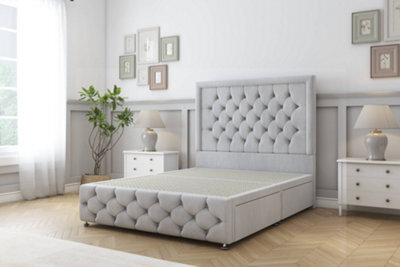 "Sloomy Vienna Silver Naples Divan Bed No Drawers-54"" Floor Standing Headboard & 12"" Footboard 2'6 Small Single" - image 1