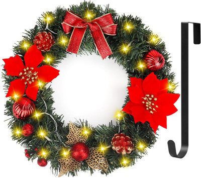 40Cm Christmas Wreath (Hanger Included), Artificial Door Wreath With 30 Led Lights And Hanger - image 1