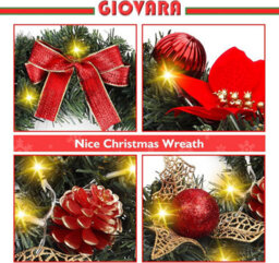 40Cm Christmas Wreath (Hanger Included), Artificial Door Wreath With 30 Led Lights And Hanger - thumbnail 6