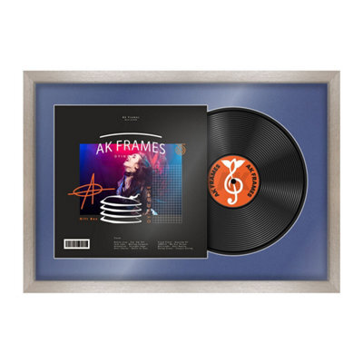 "AK Frames 25X17"" Aluminium Modern Vinyl Record Frame With Blue Mount For 12 Inch Lp Cover & Disc - Overlapped Design" - image 1