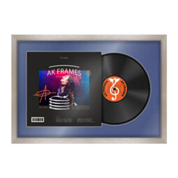 "AK Frames 25X17"" Aluminium Modern Vinyl Record Frame With Blue Mount For 12 Inch Lp Cover & Disc - Overlapped Design"