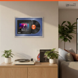 "AK Frames 25X17"" Aluminium Modern Vinyl Record Frame With Blue Mount For 12 Inch Lp Cover & Disc - Overlapped Design" - thumbnail 5