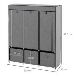 Portable Fabric Wardrobe With 5 Shelves And 3 Fabric Drawers, Grey - thumbnail 2