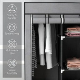 Portable Fabric Wardrobe With 5 Shelves And 3 Fabric Drawers, Grey - thumbnail 3