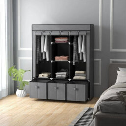 Portable Fabric Wardrobe With 5 Shelves And 3 Fabric Drawers, Grey - thumbnail 6