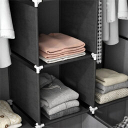 Portable Fabric Wardrobe With 5 Shelves And 3 Fabric Drawers, Grey - thumbnail 5