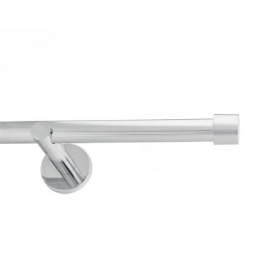 Toolty Chrome Metal Curtain Pole 19mm With Finials Rod Modern Brackets Luna 175Cm