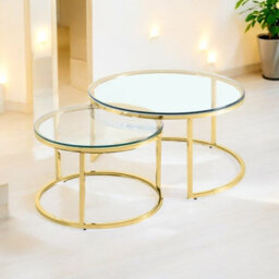 Q&p Furniture Nova Modern Nest Coffee Table  2 Piece Set With Chrome Gold  Legs Tempered Glass Top - thumbnail 2