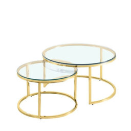 Q&p Furniture Nova Modern Nest Coffee Table  2 Piece Set With Chrome Gold  Legs Tempered Glass Top - thumbnail 1