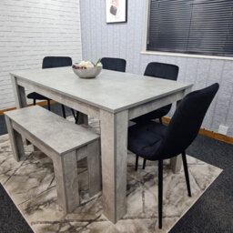 Kosy Koala Grey Kitchen Dining Table, 4 Black Tufted Velvet Chairs And 1 Bench Dining Set (140X80X75) - thumbnail 2