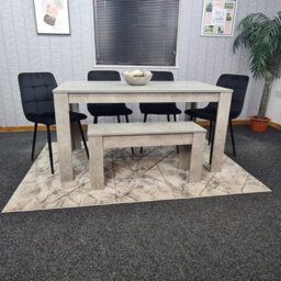 Kosy Koala Grey Kitchen Dining Table, 4 Black Tufted Velvet Chairs And 1 Bench Dining Set (140X80X75) - thumbnail 3