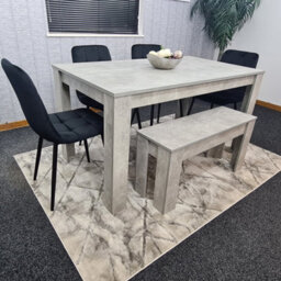 Kosy Koala Grey Kitchen Dining Table, 4 Black Tufted Velvet Chairs And 1 Bench Dining Set (140X80X75)