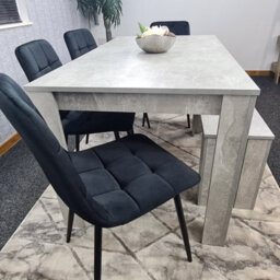 Kosy Koala Grey Kitchen Dining Table, 4 Black Tufted Velvet Chairs And 1 Bench Dining Set (140X80X75) - thumbnail 4