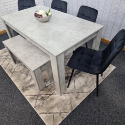 Kosy Koala Grey Kitchen Dining Table, 4 Black Tufted Velvet Chairs And 1 Bench Dining Set (140X80X75) - thumbnail 5