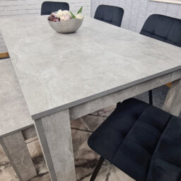 Kosy Koala Grey Kitchen Dining Table, 4 Black Tufted Velvet Chairs And 1 Bench Dining Set (140X80X75) - thumbnail 8
