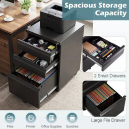 Mobile File Cabinet Rolling Metal Filing Cabinet W/5 Casters & 3 Drawer & 2 Keys - thumbnail 4