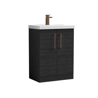 Balterley Bramshall Contemporary Bathroom Floor Standing 2-Door Vanity Unit & Mid-Edge Basin, Charcoal Black, 600mm - image 1