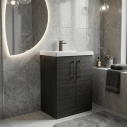 Balterley Bramshall Contemporary Bathroom Floor Standing 2-Door Vanity Unit & Mid-Edge Basin, Charcoal Black, 600mm - thumbnail 3