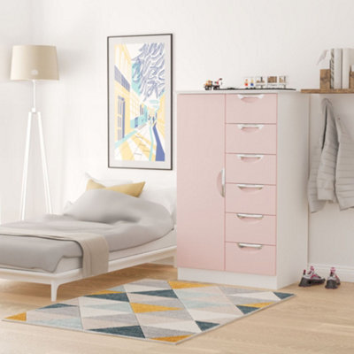 Rovigo Ready Assembled Matt White & Pink 5 Drawer Double Wardrobe (H)1262mm (W)774mm (D)533mm - image 1