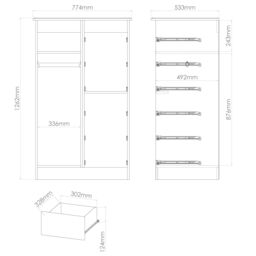 Rovigo Ready Assembled Matt White & Pink 5 Drawer Double Wardrobe (H)1262mm (W)774mm (D)533mm - thumbnail 7