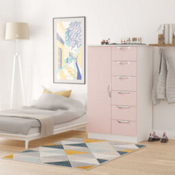 Rovigo Ready Assembled Matt White & Pink 5 Drawer Double Wardrobe (H)1262mm (W)774mm (D)533mm