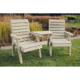 Churnet Valley Garden Furniture Ltd Clover Love Seats With Angled Tray - Timber - L76 X W168 X H98 Cm - Min. Assembly Required - Set Of Waterproof Cushions Included - thumbnail 3