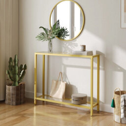 Gold 100 X 22 X 80 Cm Console Table Sofa Table With 2 Shelves Hallway Table Entryway Display Table - thumbnail 2
