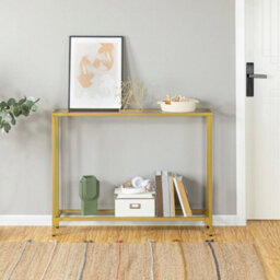 Gold 100 X 22 X 80 Cm Console Table Sofa Table With 2 Shelves Hallway Table Entryway Display Table - thumbnail 3