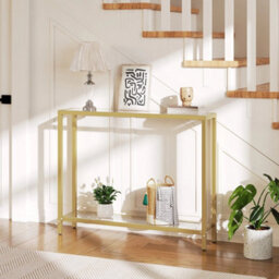 Gold 100 X 22 X 80 Cm Console Table Sofa Table With 2 Shelves Hallway Table Entryway Display Table - thumbnail 1