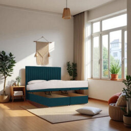 "Knight Sleep Emily Ottoman Bed Navy Plush 6Ft  With Mattress & 24""headboard - Super King" - thumbnail 1
