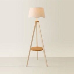 ValueLights Morrigan Cream Wood Shelf Floor Lamp With Natural Scallop Shade - thumbnail 3