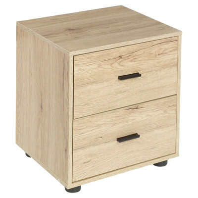 Urbn-Living Urbnliving Height 43Cm 2 Drawer Wooden Bedside Oak Cabinet Bedroom Furniture Storage Nightstand - image 1