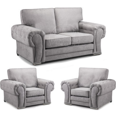 Furnishings For Less UK Milan Fabric 3 Piece Sofa Suite Grey Full Back 2 Seater And 2 Matching Armchairs -  2 1 1 - image 1