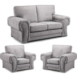Furnishings For Less UK Milan Fabric 3 Piece Sofa Suite Grey Full Back 2 Seater And 2 Matching Armchairs -  2 1 1 - thumbnail 1
