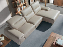 Angel Cerda Modern Right Chaise Longue Sofa In Taupe Grey Leather - thumbnail 5