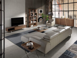 Angel Cerda Modern Right Chaise Longue Sofa In Taupe Grey Leather - thumbnail 3