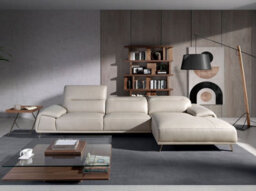 Angel Cerda Modern Right Chaise Longue Sofa In Taupe Grey Leather - thumbnail 2