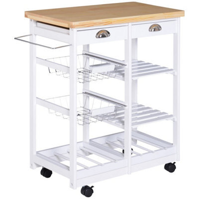 Rolling Kitchen Island Trolley Serving Cart With Drawer Basket White - image 1