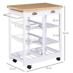 Rolling Kitchen Island Trolley Serving Cart With Drawer Basket White - thumbnail 3