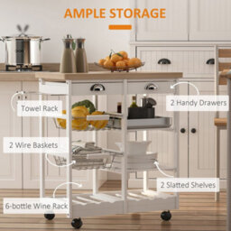 Rolling Kitchen Island Trolley Serving Cart With Drawer Basket White - thumbnail 7