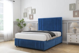 "Sloomy Kingsley Navy Plush Divan Bed 2 Drawers Left Side-26"" Strutted Headboard 12""footboard 4' Small Double" - thumbnail 3