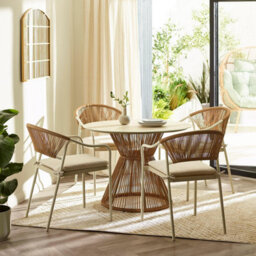 Furniturebox Uk Lanai Beige Rattan & Cream Round Garden Dining Table - thumbnail 5