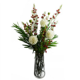 Leaf Pack Of 6 X 75Cm Artificial Dahlia Pompom Flower Stem Cream - thumbnail 5