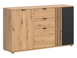 Impact Furniture Sideboard Cabinet Large Wide Chest Of Drawers Storage Buffet 150Cm Unit Black And Oak Slatted Fluted Vabres - thumbnail 5