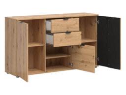 Impact Furniture Sideboard Cabinet Large Wide Chest Of Drawers Storage Buffet 150Cm Unit Black And Oak Slatted Fluted Vabres - thumbnail 6