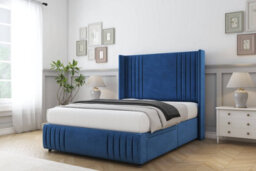 "Sloomy Camden Navy Plush Divan Bed Base 2 Drawers Foot-End-54"" Wingback Headboard12""-Footboard 5' King" - thumbnail 3