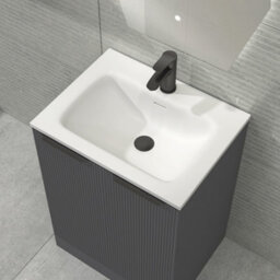 Royal Bathrooms Evora 600mm Graphite Grey Fluted Floor Standing Bathroom Vanity Unit 2 Door Cabinet Storage With Stone Basin & Matt Black Handles - thumbnail 5